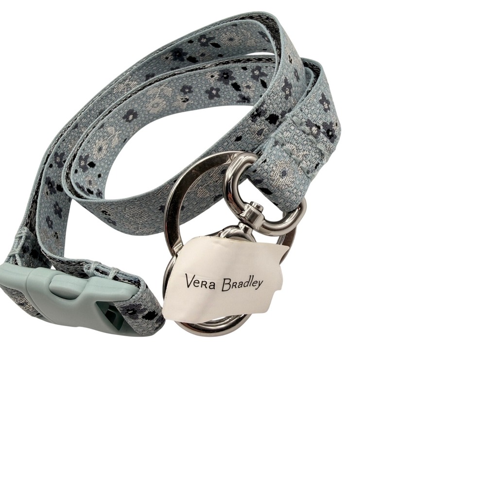 Vera Bradley Breakaway Lanyard Blue Floating Ditsy Floral ID Keychain Metallic